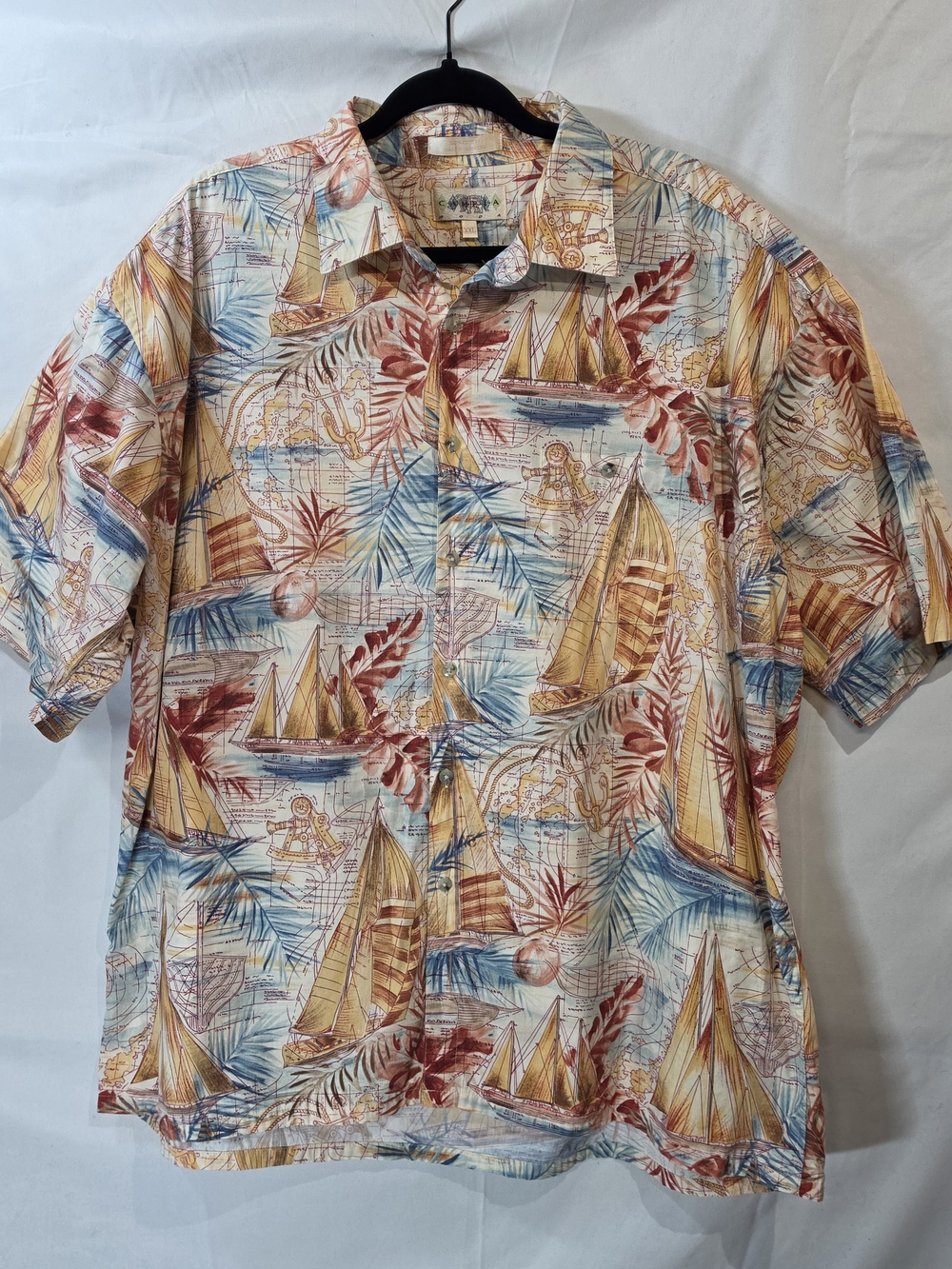 Vintage Campia Moda Men's XXL Nautical Map Sailboat Camp Shirt Cotton 90s Y2K